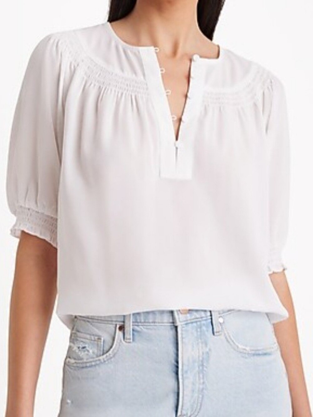 Express Puff Smocked Short Sleeve Blouse